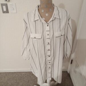White & Black Striped Button Up